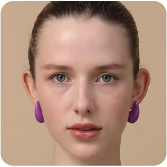 Chunky Purple Hoop Earrings Lightweight, Waterproof, Hollow Open Girls Earings - Picture 6 of 7
